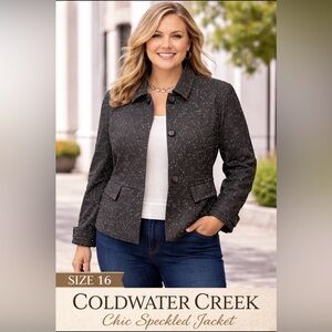 COLDWATER CREEK Bomber Jacket *Sz 16 Nice Weight Black with White Specks